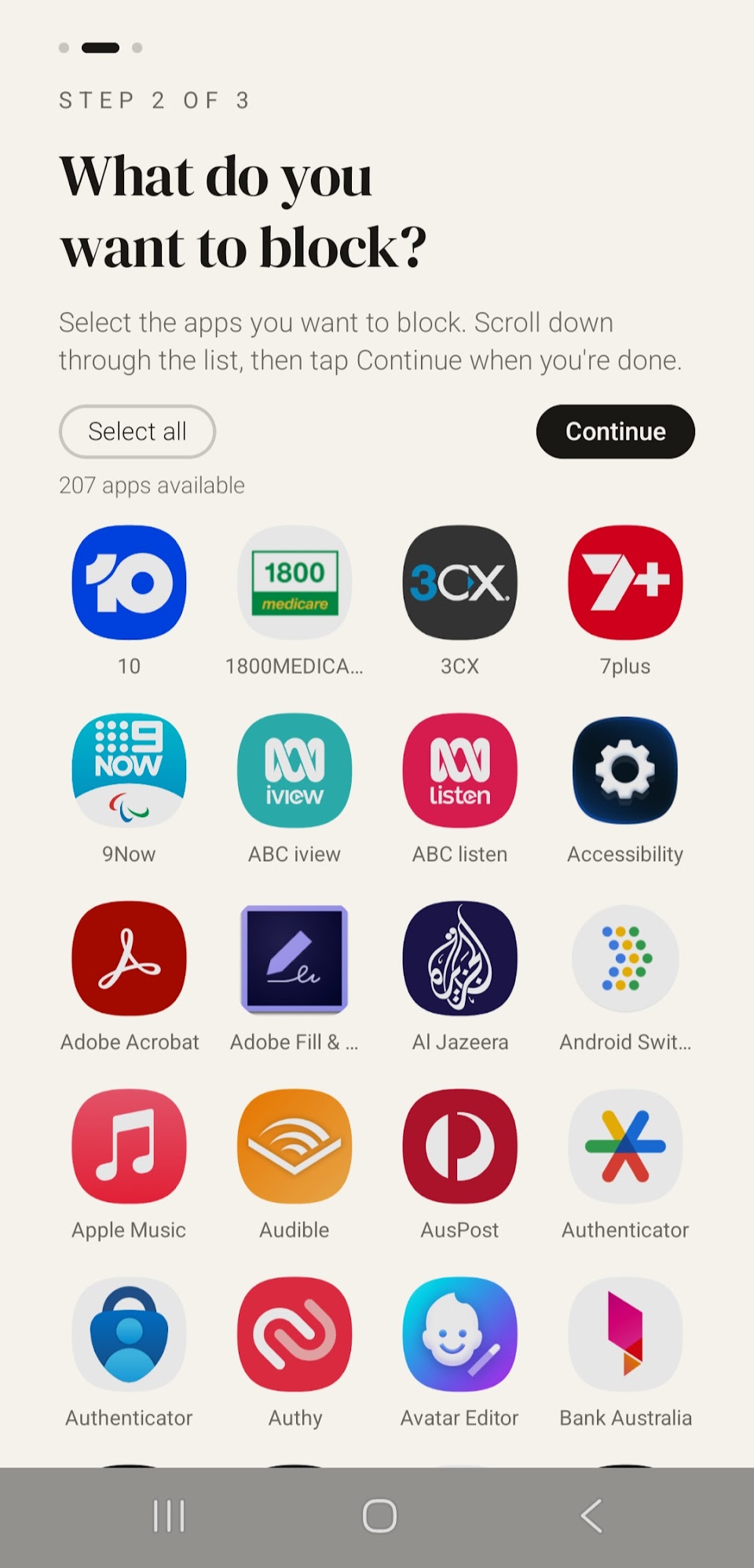 Choose apps to block